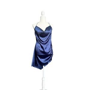 NWT CIDER Asymetrical Mini Dress with Cowl Neck in Navy Blue XL